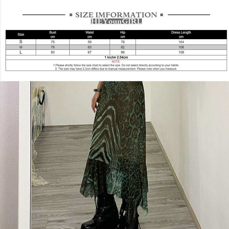 Vintage Fairycore Grunge Leopard Print Asymmetric Midi Dress