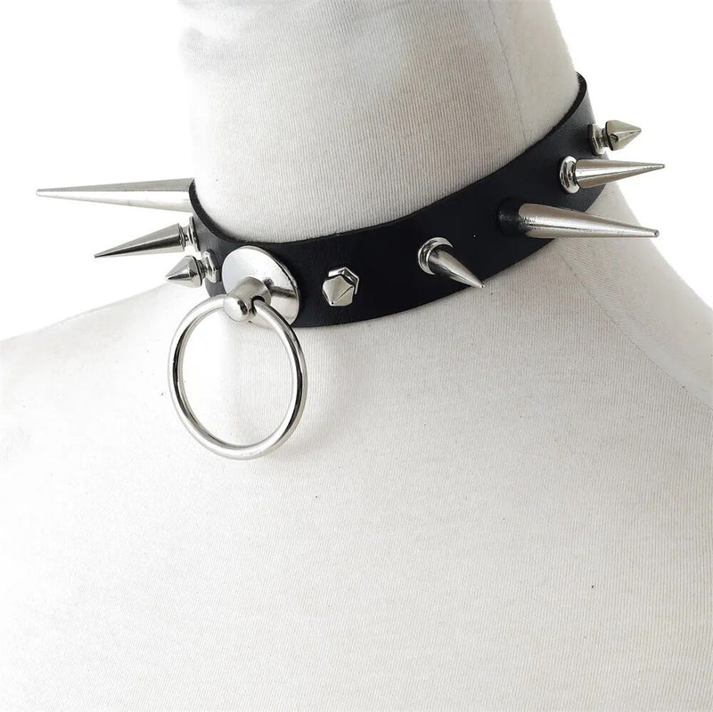 Punk Long Spiked Choker Faux Leather Collar For Girls  Cool Rivets Chocker Goth Style Necklace  Jewelry Gothic  Accessories