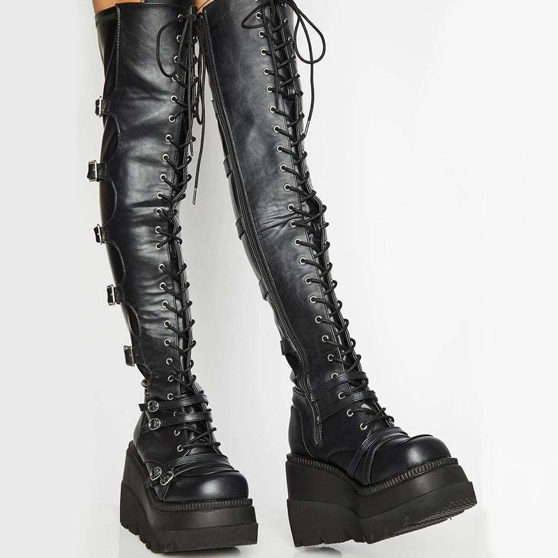 Faux Leather Platform Thigh High Women's Boots